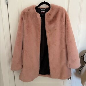 Karl Lagerfeld X Kaia Gerber Colab Pink Faux Fur Coat